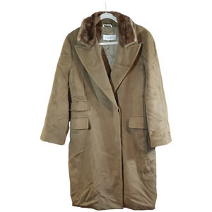 Max Mara Wool Cashmere Blend Single-breasted Trench Coat Fur Trim Women's US 10